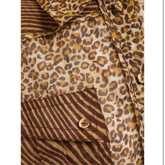 ZIMMERMANN Empire Leopard Print Button-Up Cuffed Shirt Zimmermann Sz 0 - Picture 6 of 10